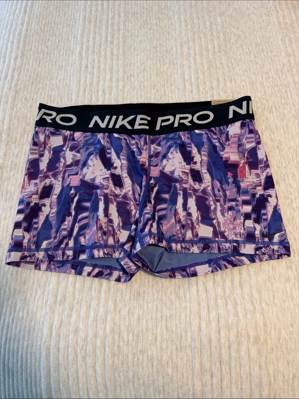Nike Pro Black Waistband Purple Abstract Training Shorts